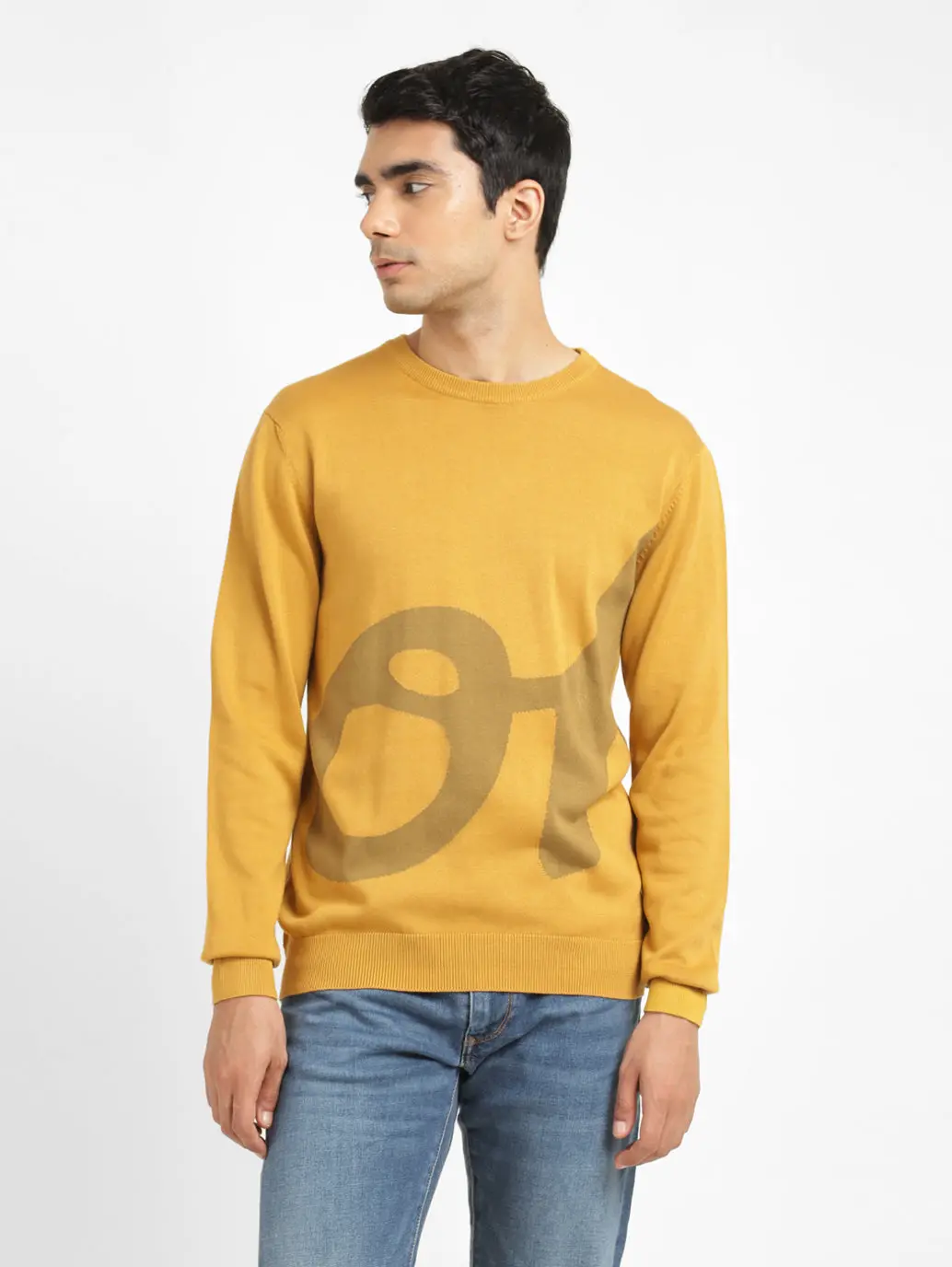 Men's Solid Yellow Crew Neck Sweater 2