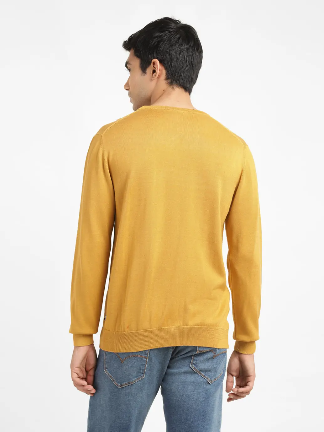 Men's Solid Yellow Crew Neck Sweater 3