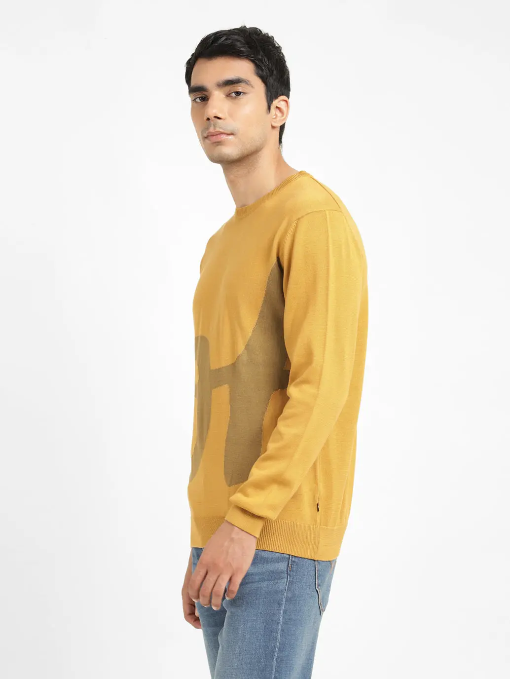 Men's Solid Yellow Crew Neck Sweater 4