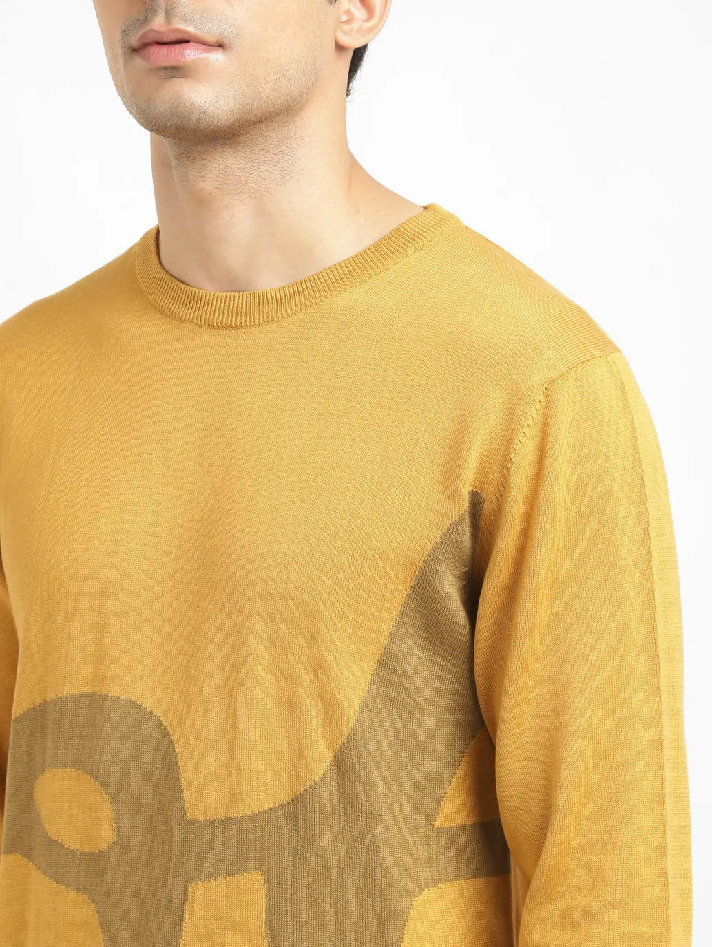Men's Solid Yellow Crew Neck Sweater 5