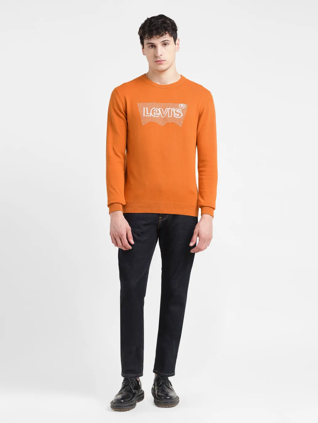 Men's Solid Orange Crew Neck Sweater 1