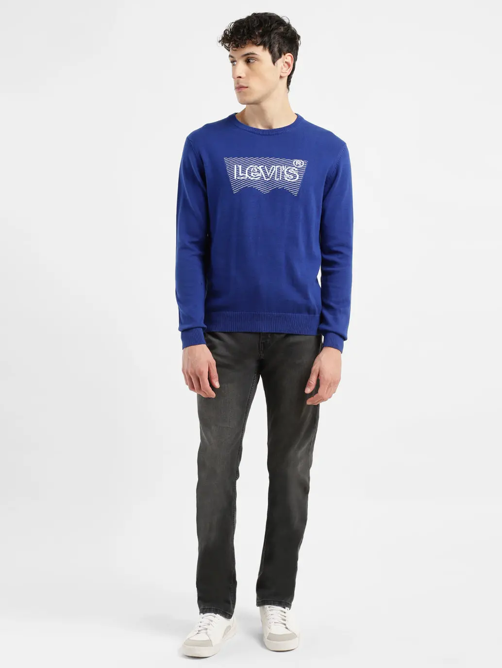 Men's Brand Logo Blue Crew Neck Sweater 1