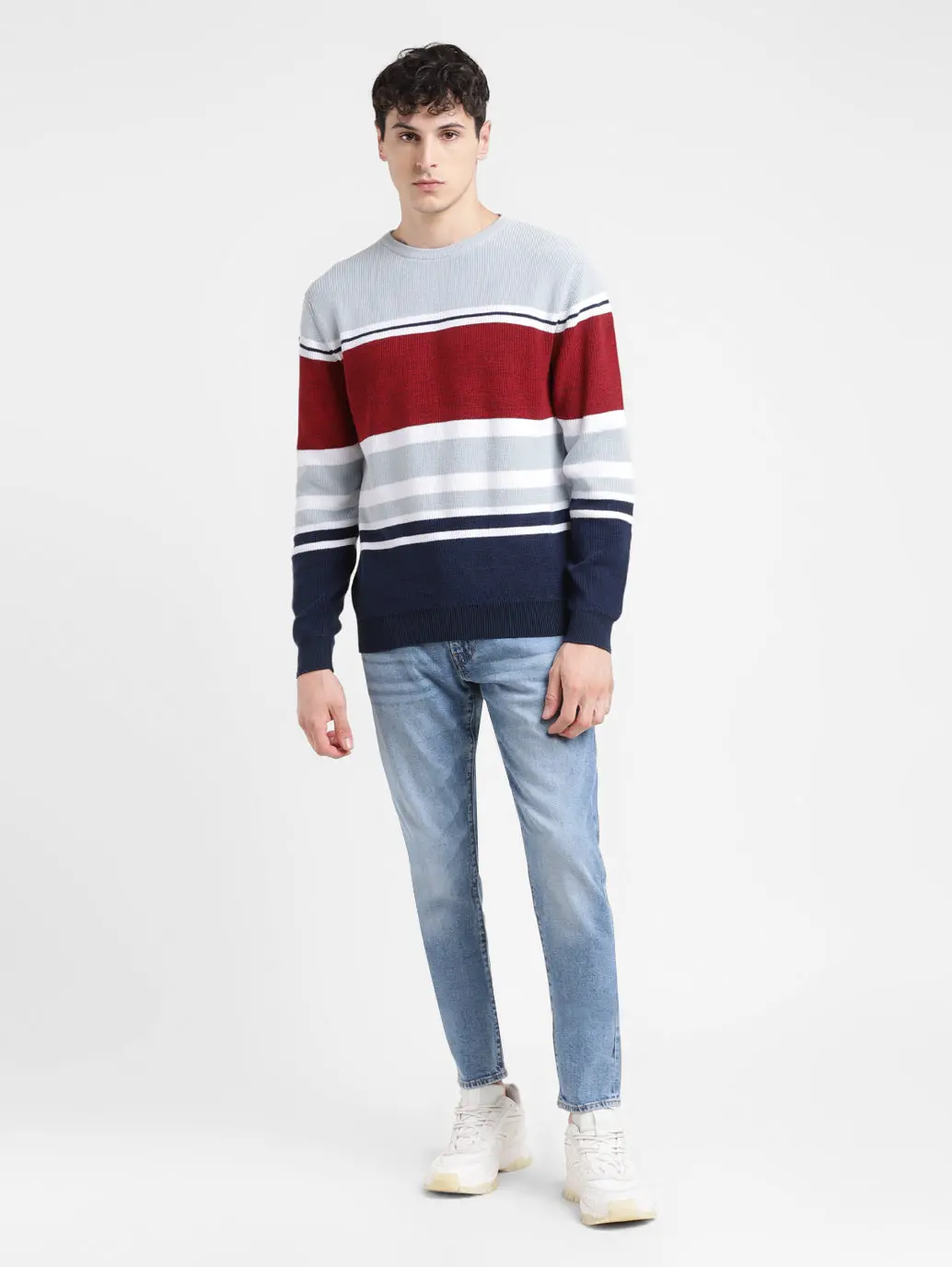 Men's Colorblock Red Crew Neck Sweater 1