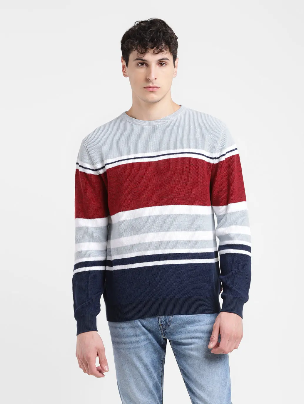 Men's Colorblock Red Crew Neck Sweater 2