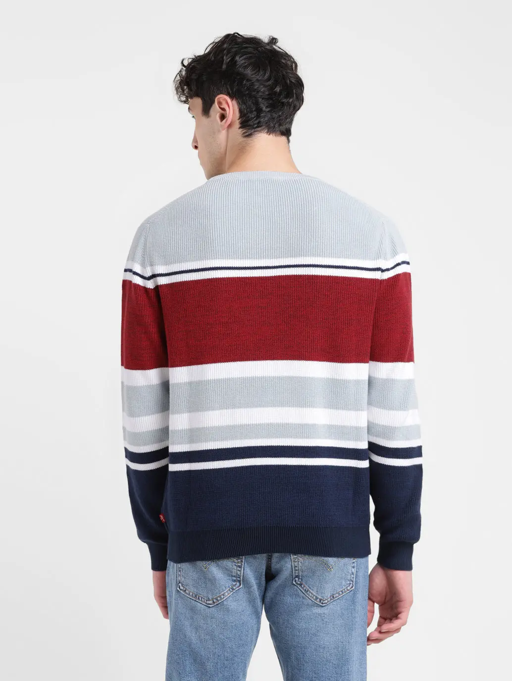 Men's Colorblock Red Crew Neck Sweater 3