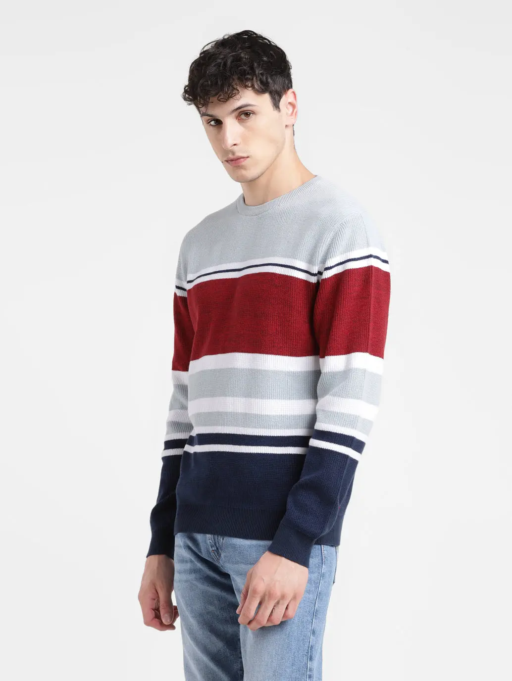 Men's Colorblock Red Crew Neck Sweater 4