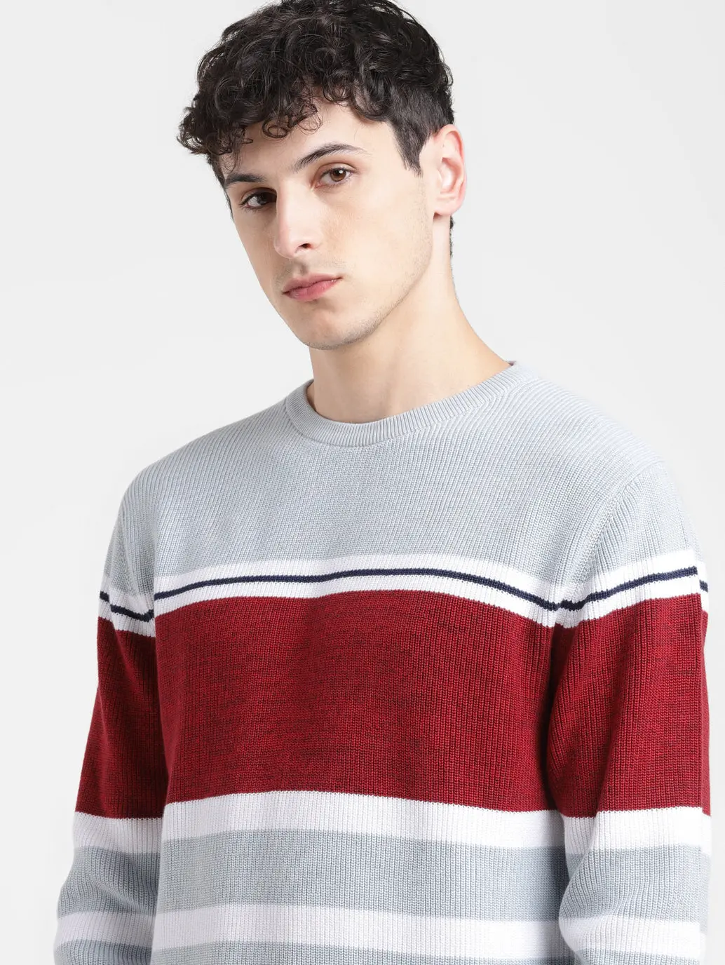 Men's Colorblock Red Crew Neck Sweater 5