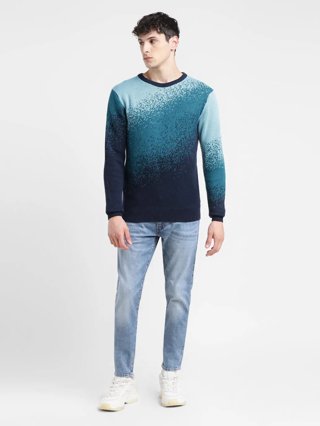 Men's Ombre Blue Crew Neck Sweater 1