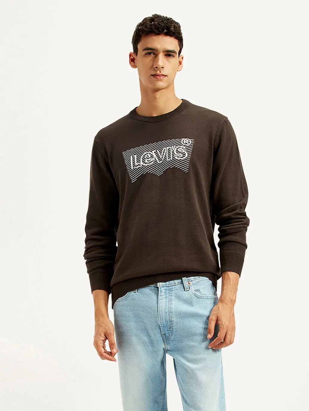 Men's Graphic Print Brown Round Neck Sweatshirt 1