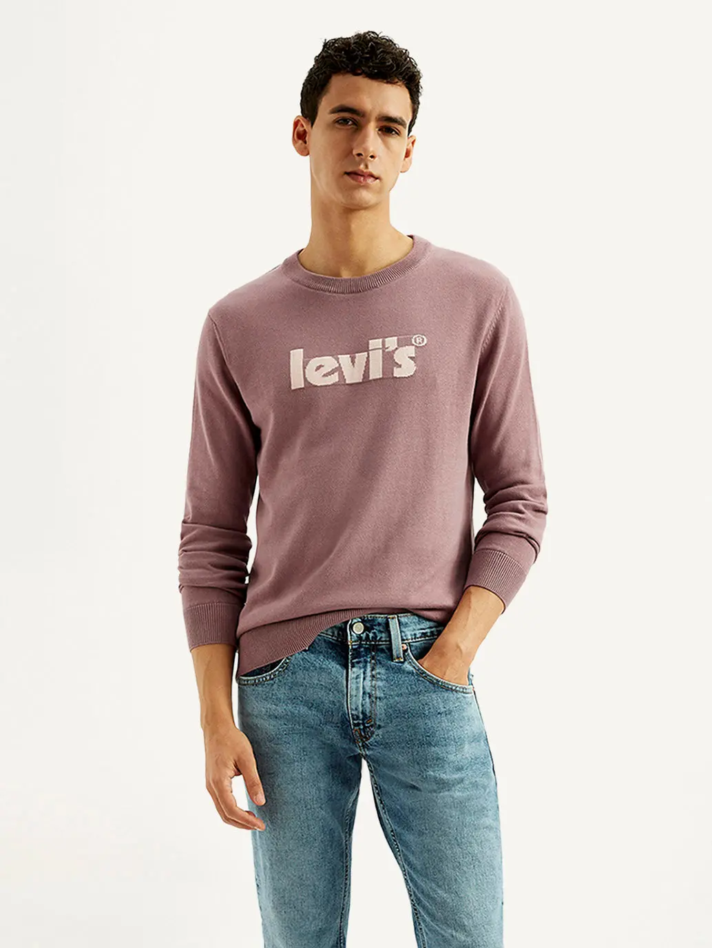 Men's Brand Logo Mauve Crew Neck Sweater 1