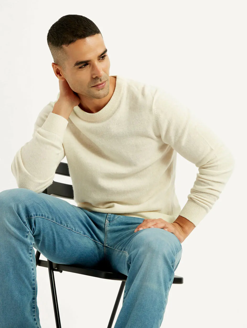 Men's Solid Cream Crew Neck Sweater 1