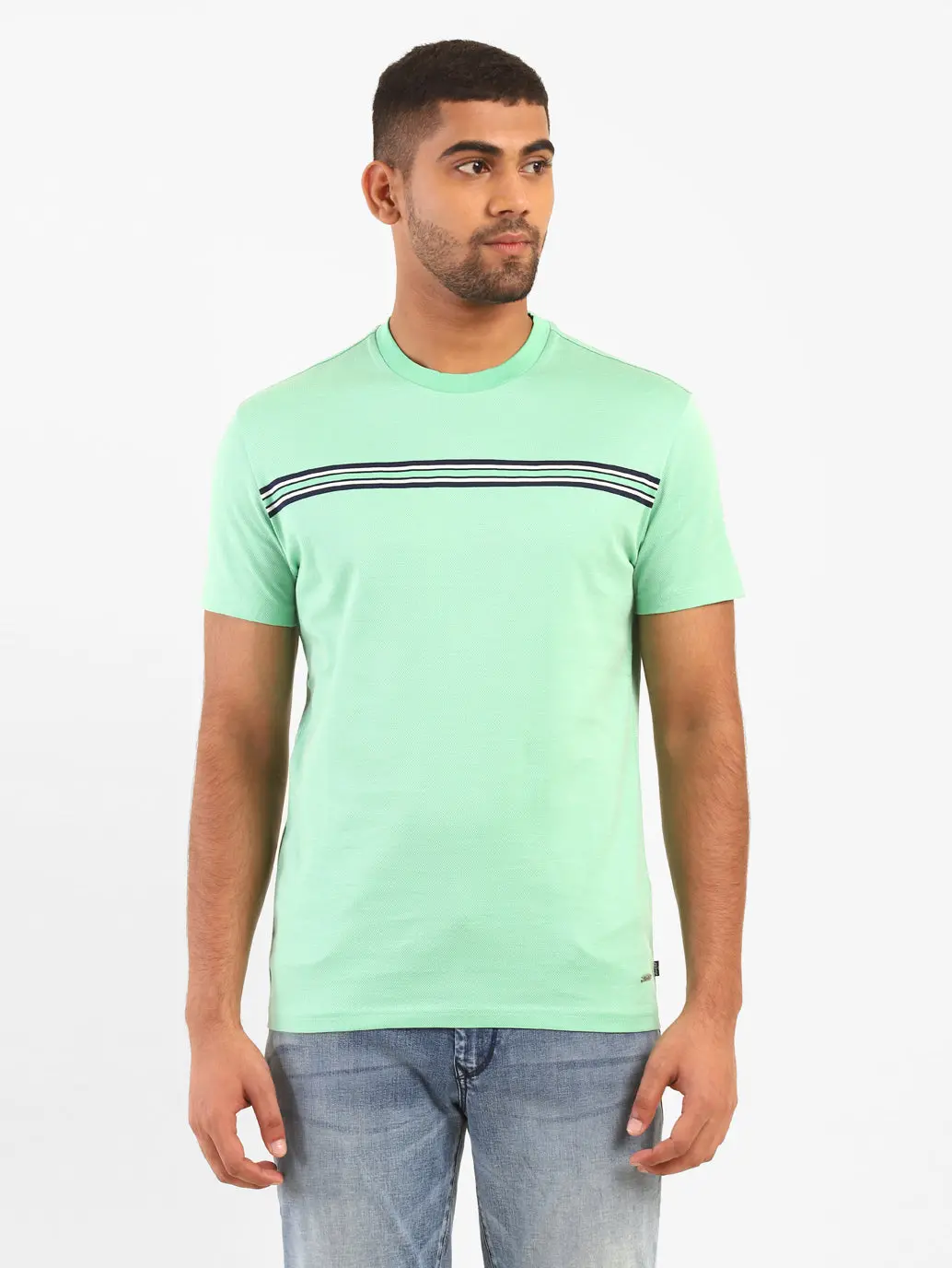 Men's Mint Green Self Design Crew Neck T-Shirt 1