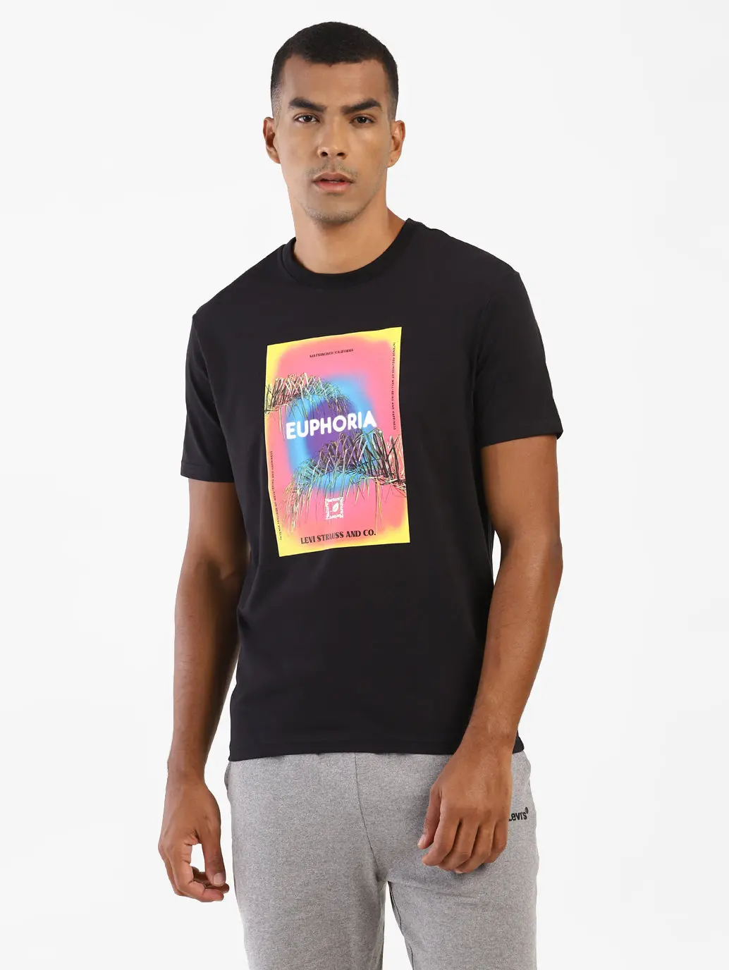 Men's Black Typography Printed Crew Neck T-Shirt 1