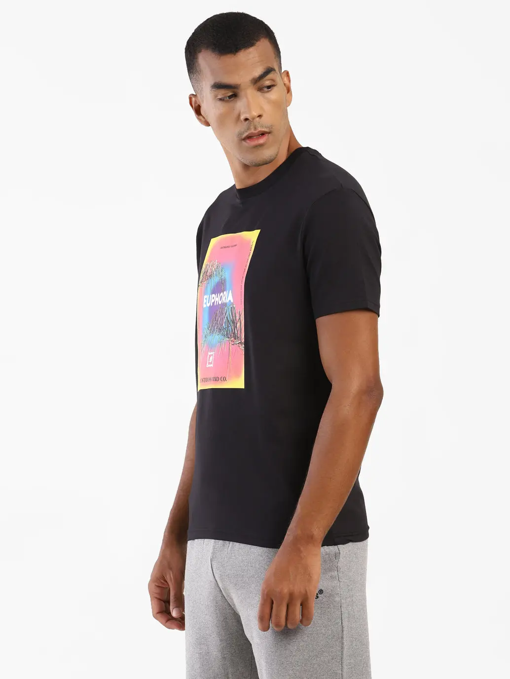 Men's Black Typography Printed Crew Neck T-Shirt 3