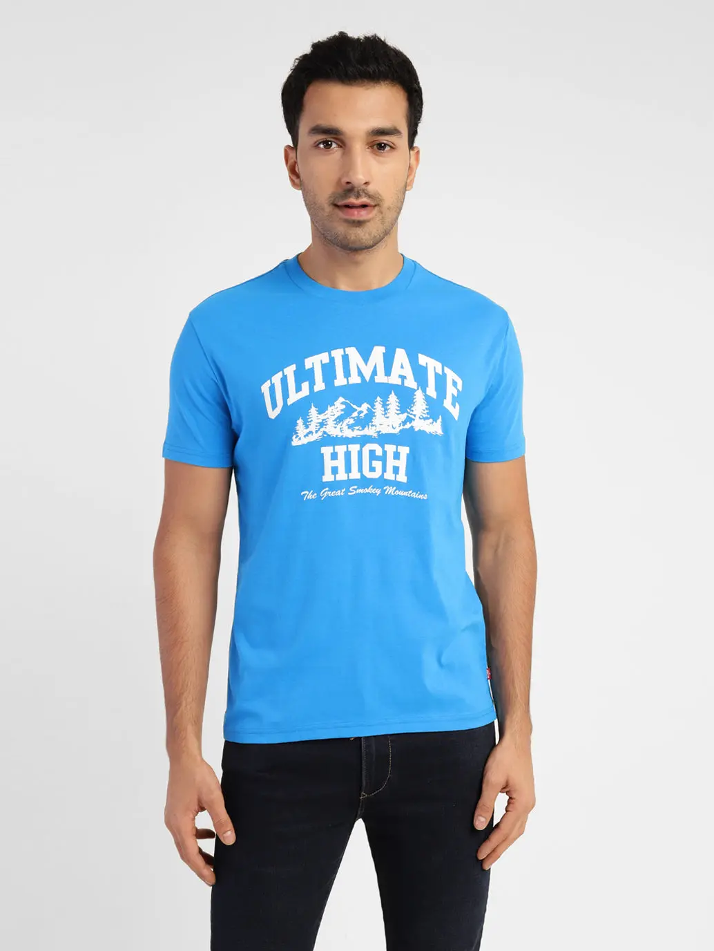 Men's Blue Typography Printed Crew Neck T-Shirt 1