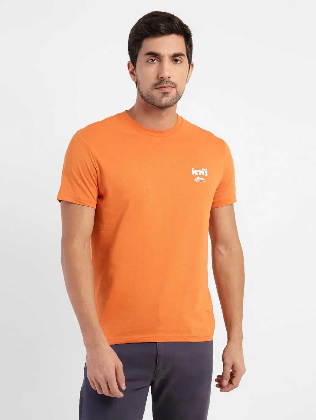 Men's Orange Solid Crew Neck T-Shirt 1