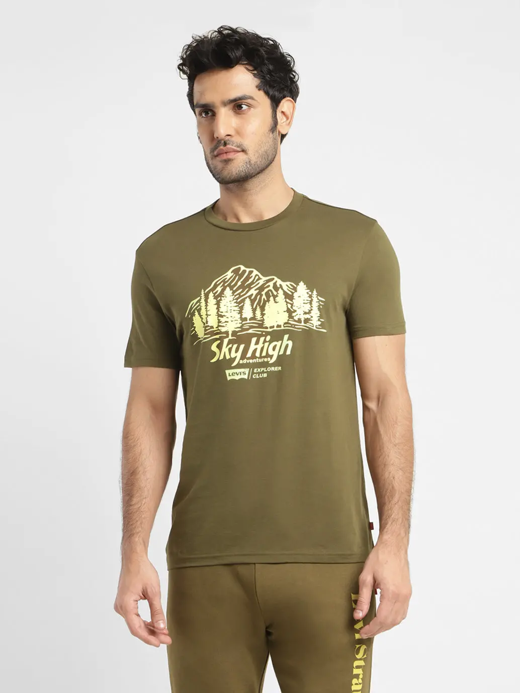 Men's Graphic Print Slim Fit T-Shirt Olive 1
