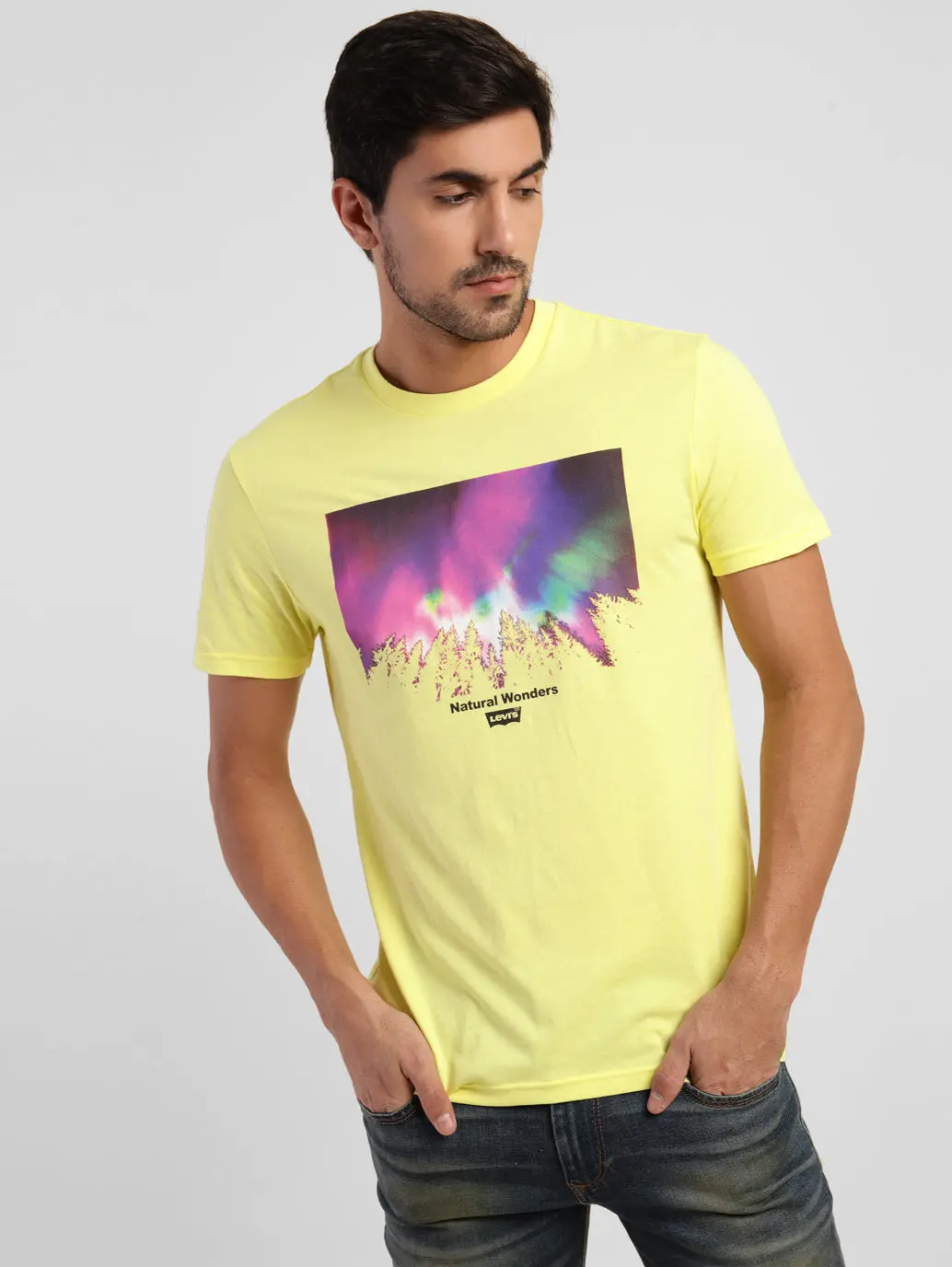 Men's Abstract Print Crew Neck T-Shirt Yellow 1