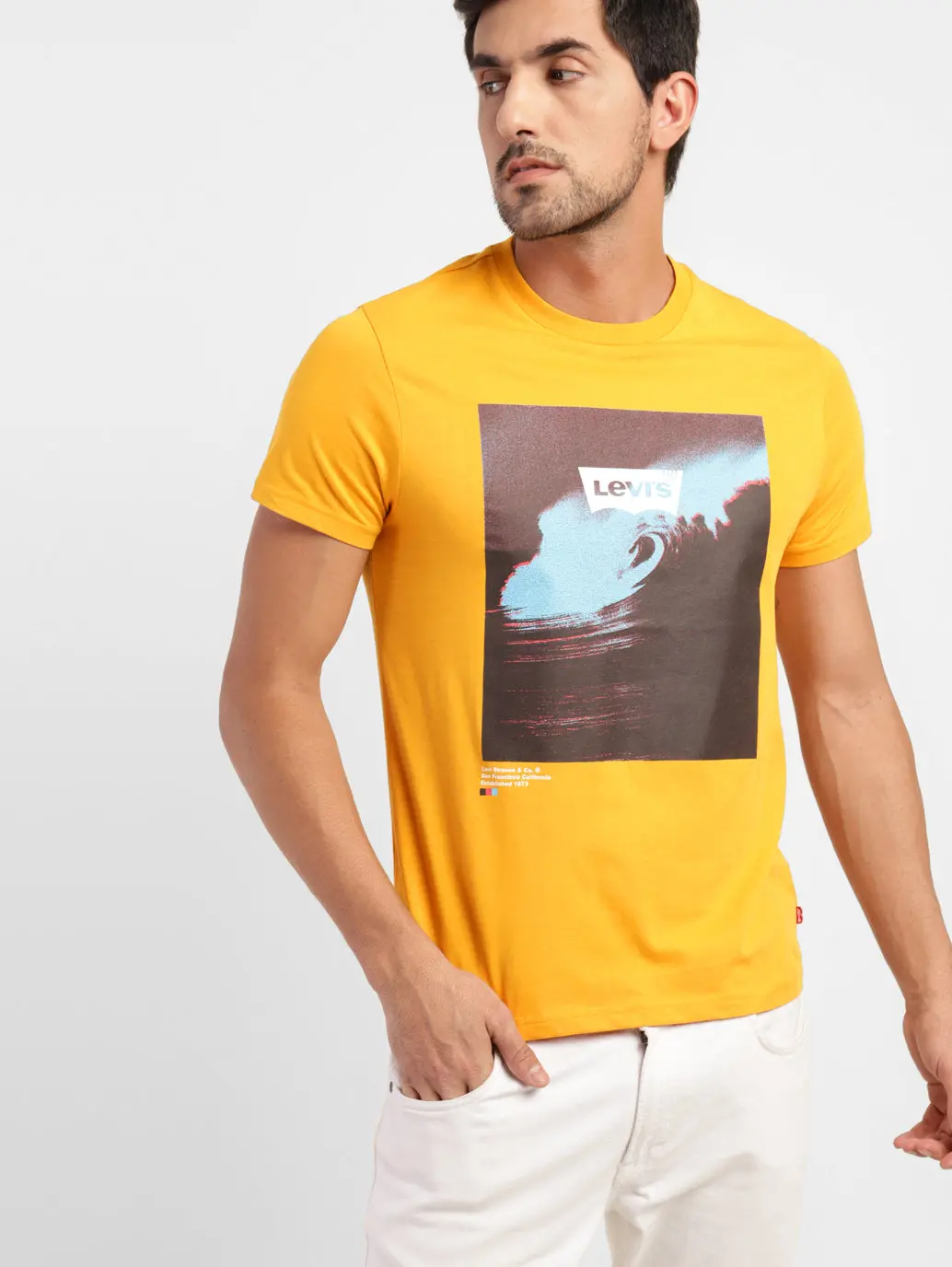 Men's Graphic Print Crew Neck T-Shirt Yellow 1