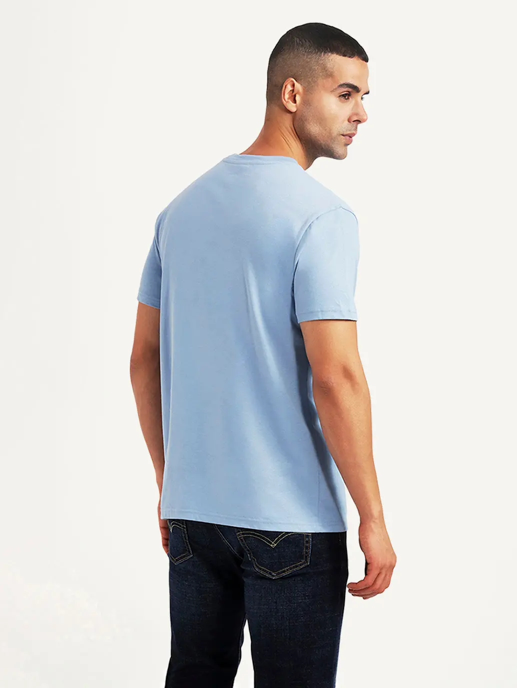 Men's Solid Light Blue Slim Fit T-Shirt 3