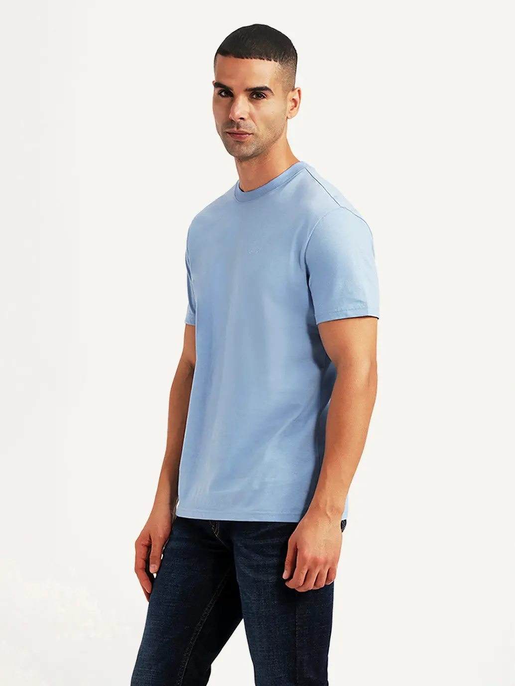 Men's Solid Light Blue Slim Fit T-Shirt 5
