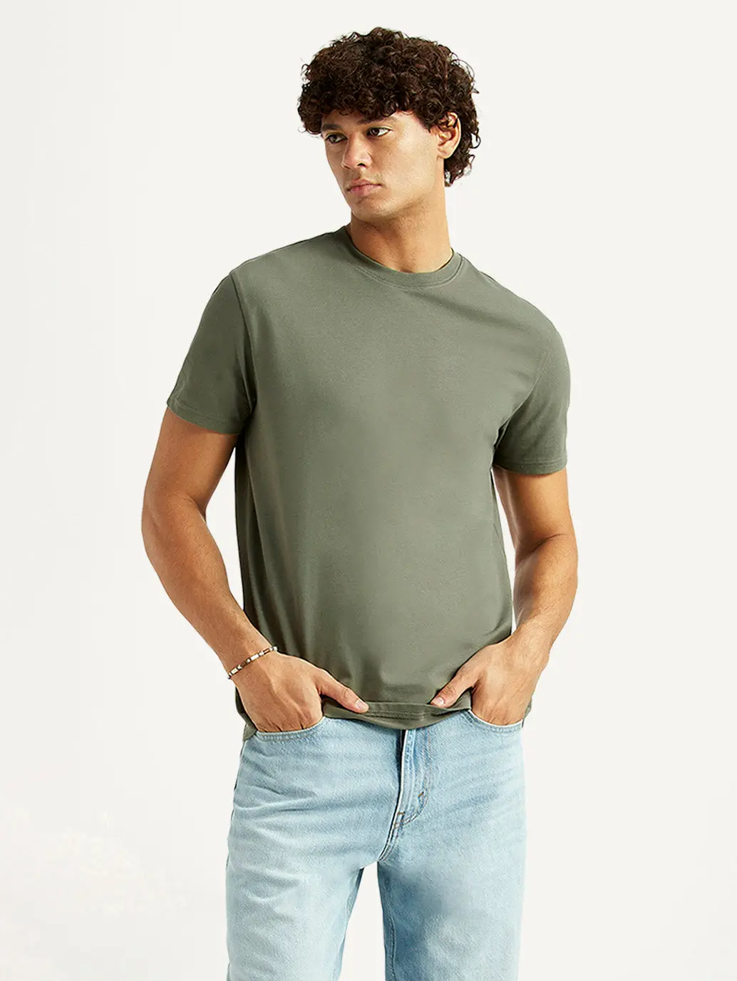 Men's Solid Olive Slim Fit T-Shirt 1