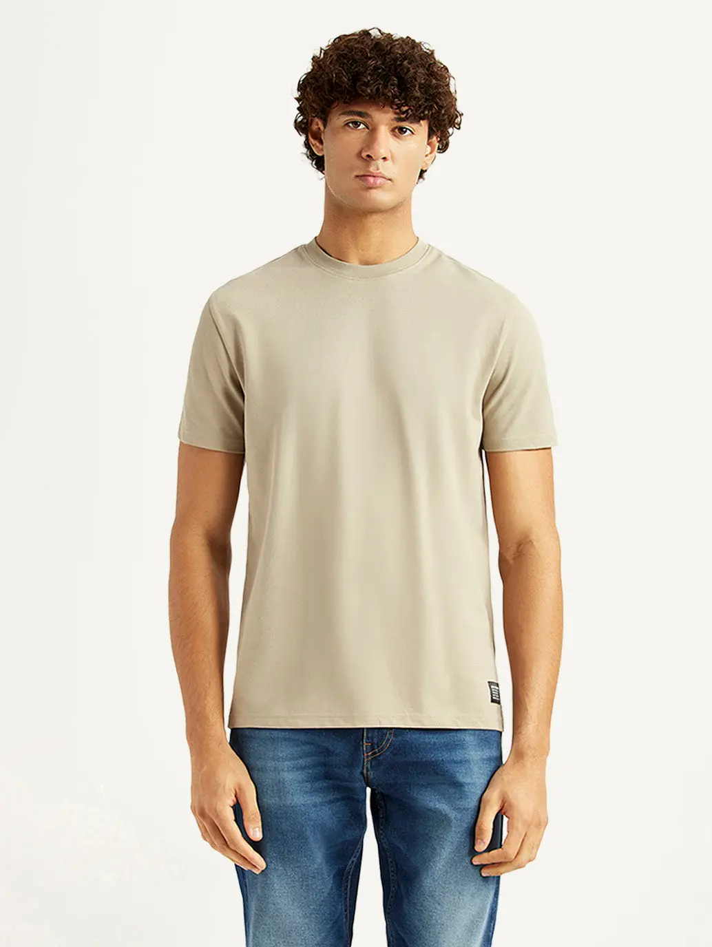 Men's Solid Beige Slim Fit T-Shirt 5