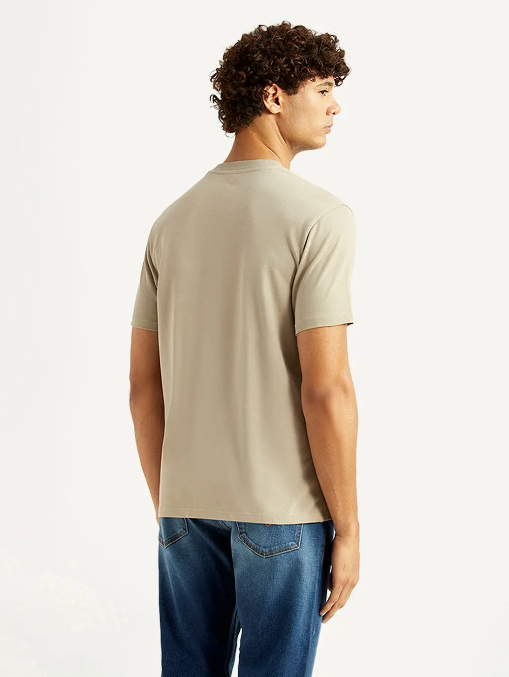 Men's Solid Beige Slim Fit T-Shirt 2