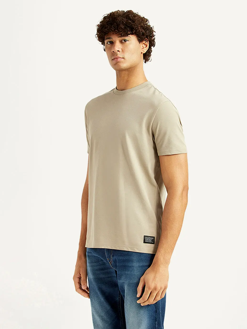 Men's Solid Beige Slim Fit T-Shirt 3
