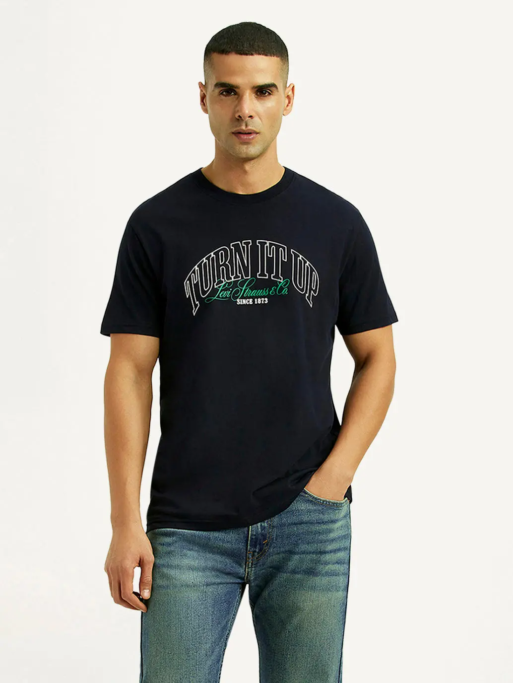 Men's Typographic Print Navy Slim Fit T-Shirt 1