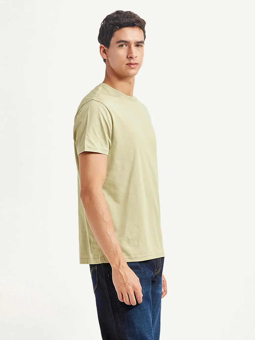 Men's Solid Beige Slim Fit T-Shirt 5