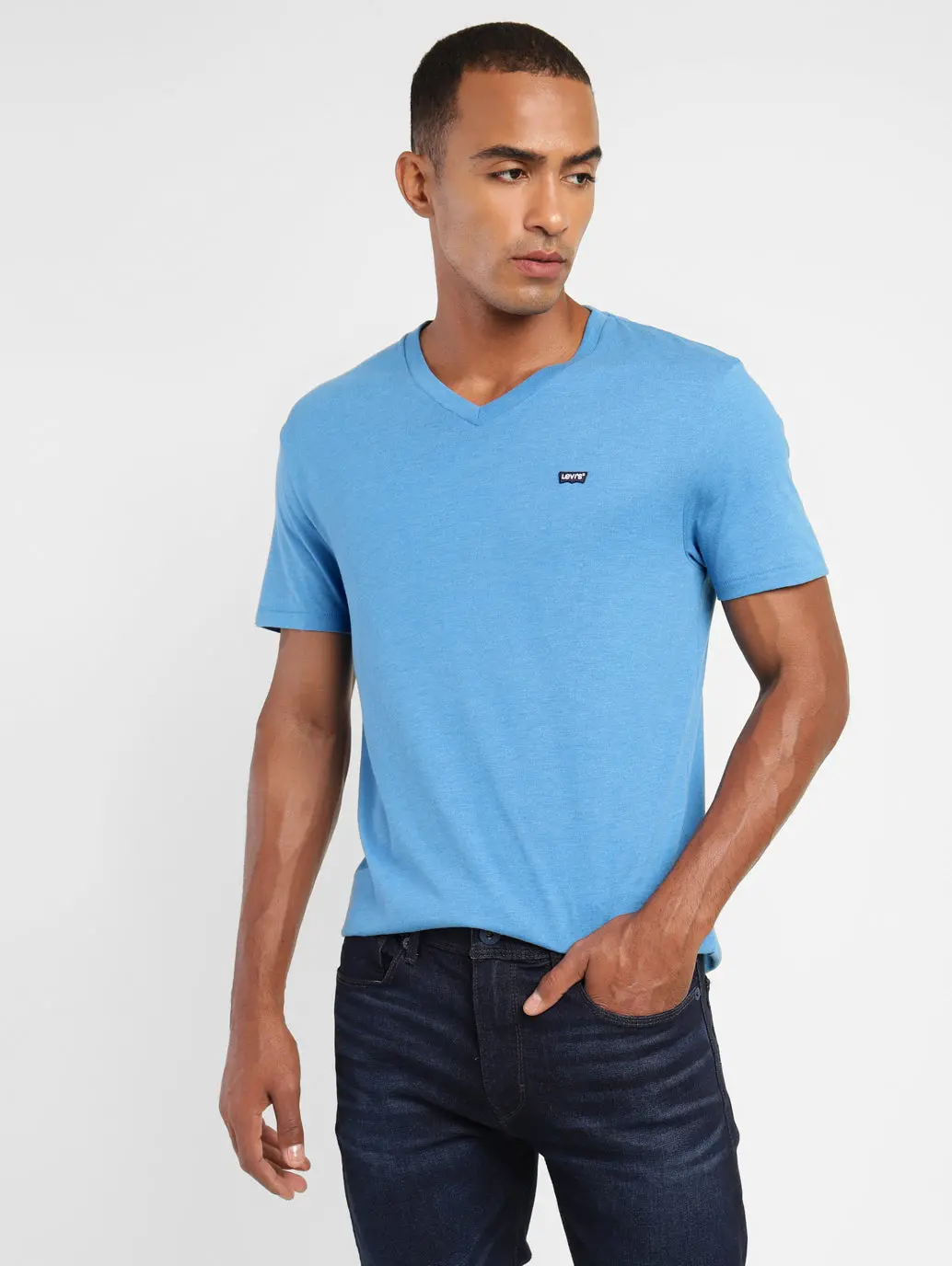 Men's Solid V Neck T-Shirt Blue 1