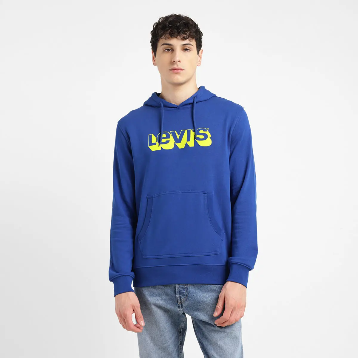 Men's Brand Logo Blue Hooded Sweatshirt 1