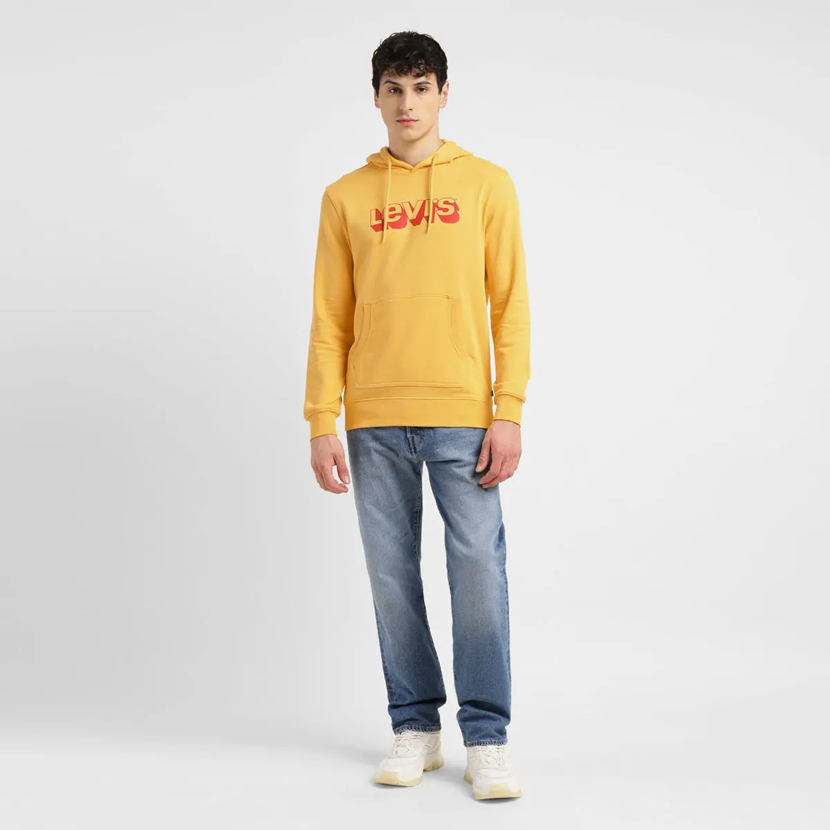 Men's Brand Logo Yellow Hooded Sweatshirt 1