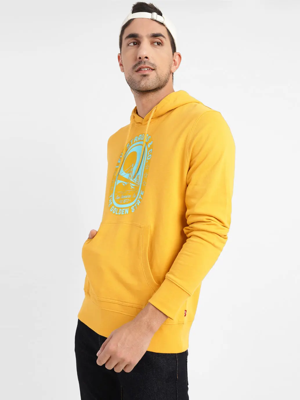 Men's Graphic Print Hooded Sweatshirt Yellow 1