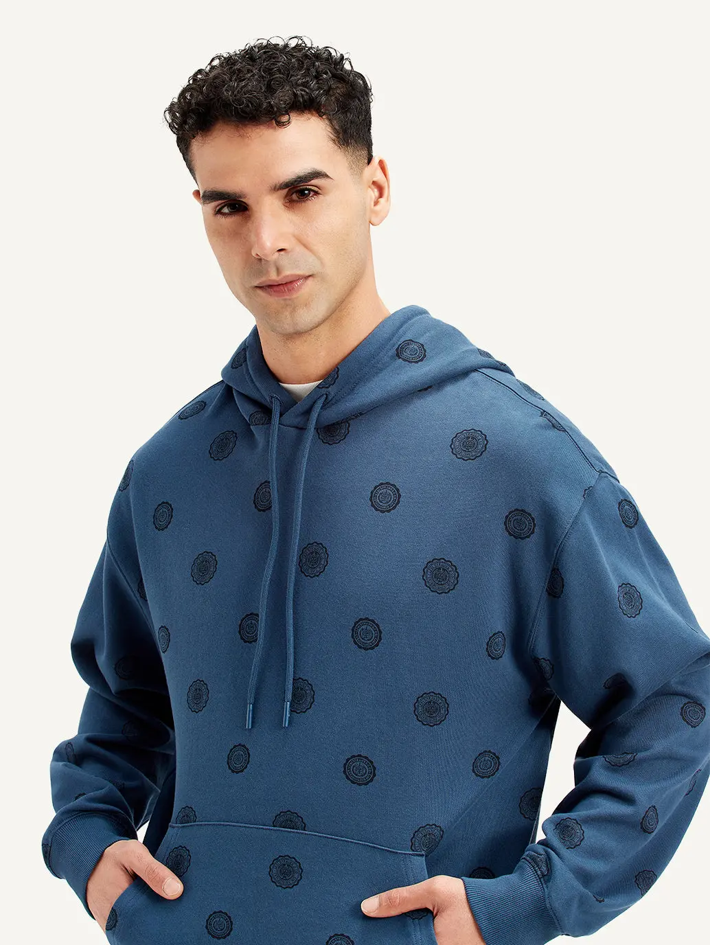 Men's Printed Navy Hooded Sweatshirt 1