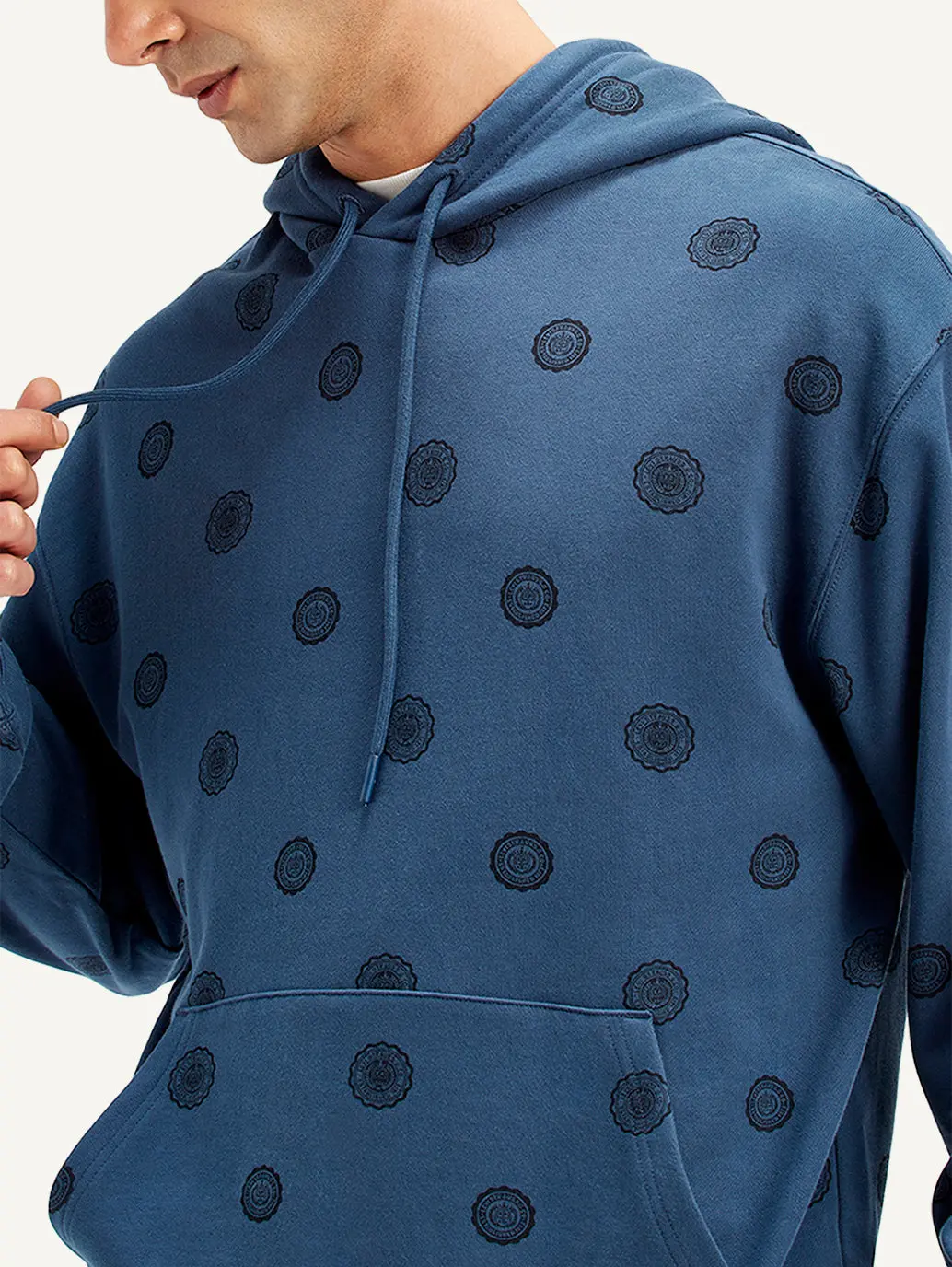 Men's Printed Navy Hooded Sweatshirt 5