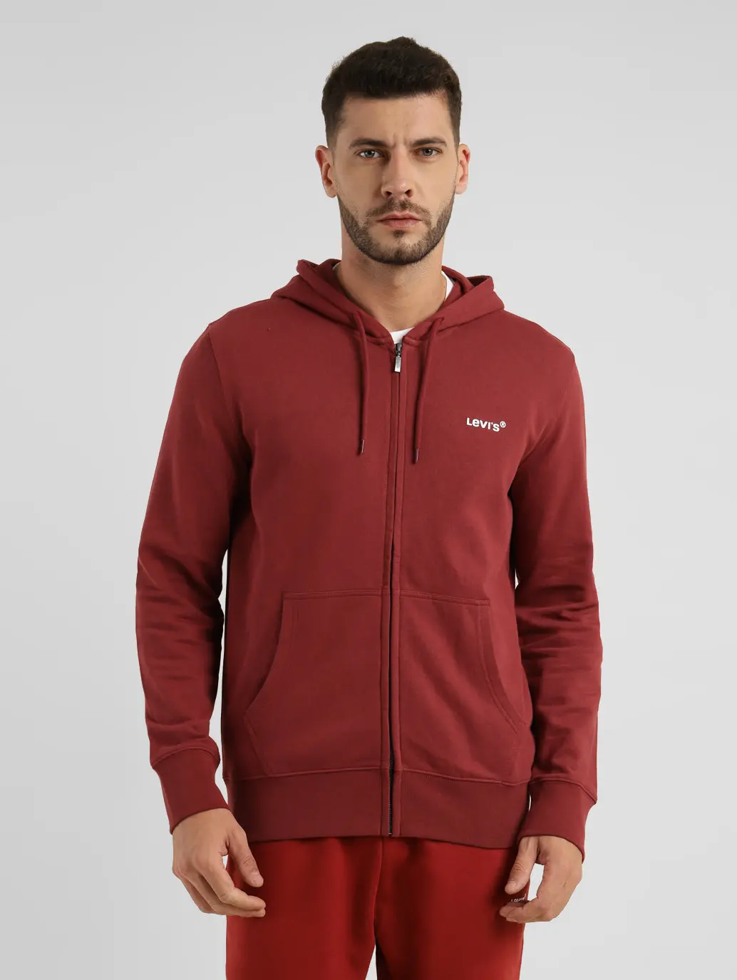 Men's Solid Hooded Sweatshirt Red 1