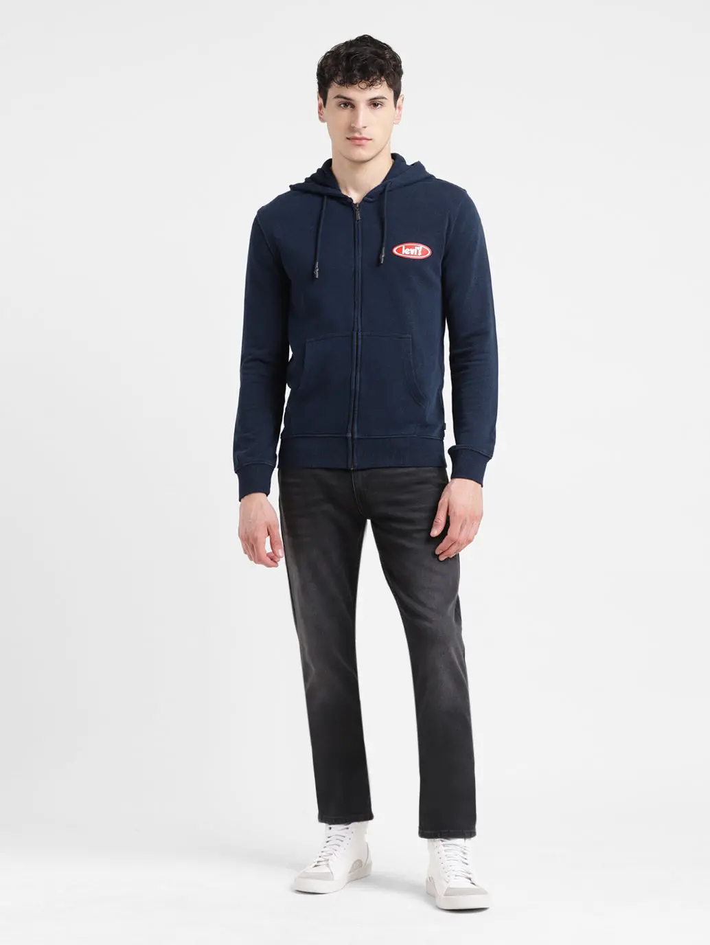 Men's Solid Blue Hooded Sweatshirt 1