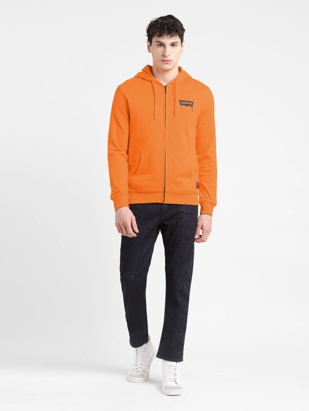 Men's Solid Orange Hooded Sweatshirt 1