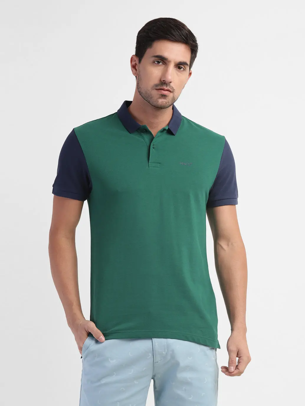 Men's Colorblock Polo T-Shirt Green 2