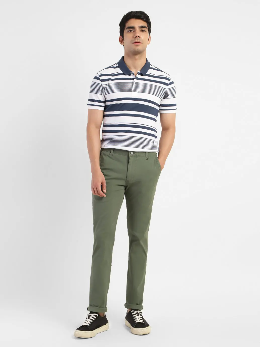 Men's Striped Polo T-Shirt White 1