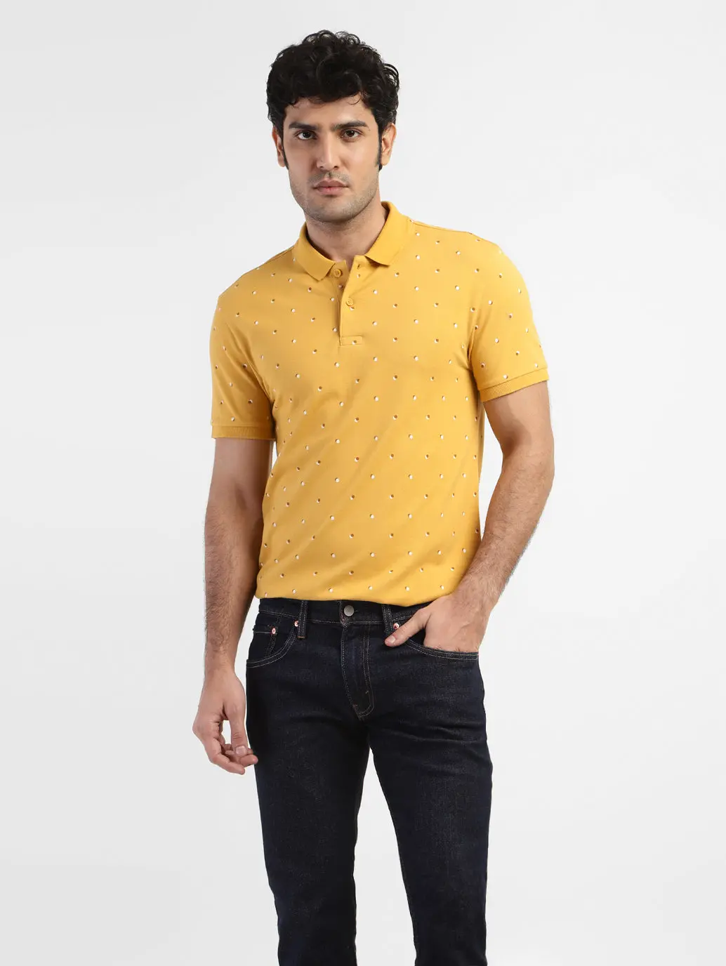 Men's Geometric Print Polo T-Shirt Yellow 1