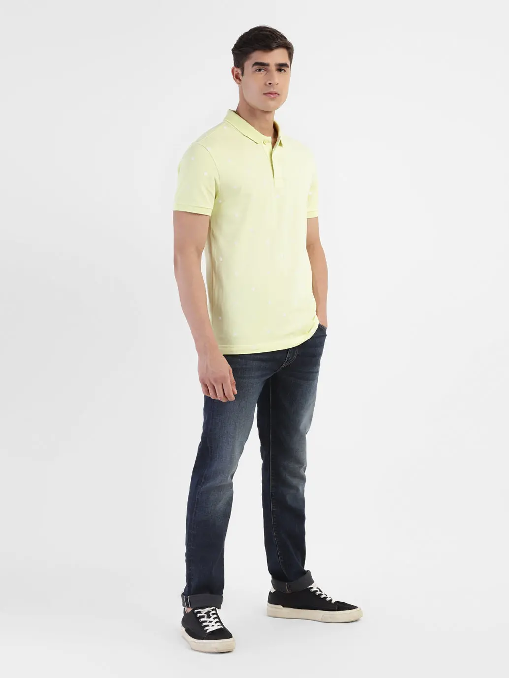 Men's Geometric Print Polo T-Shirt Yellow 1