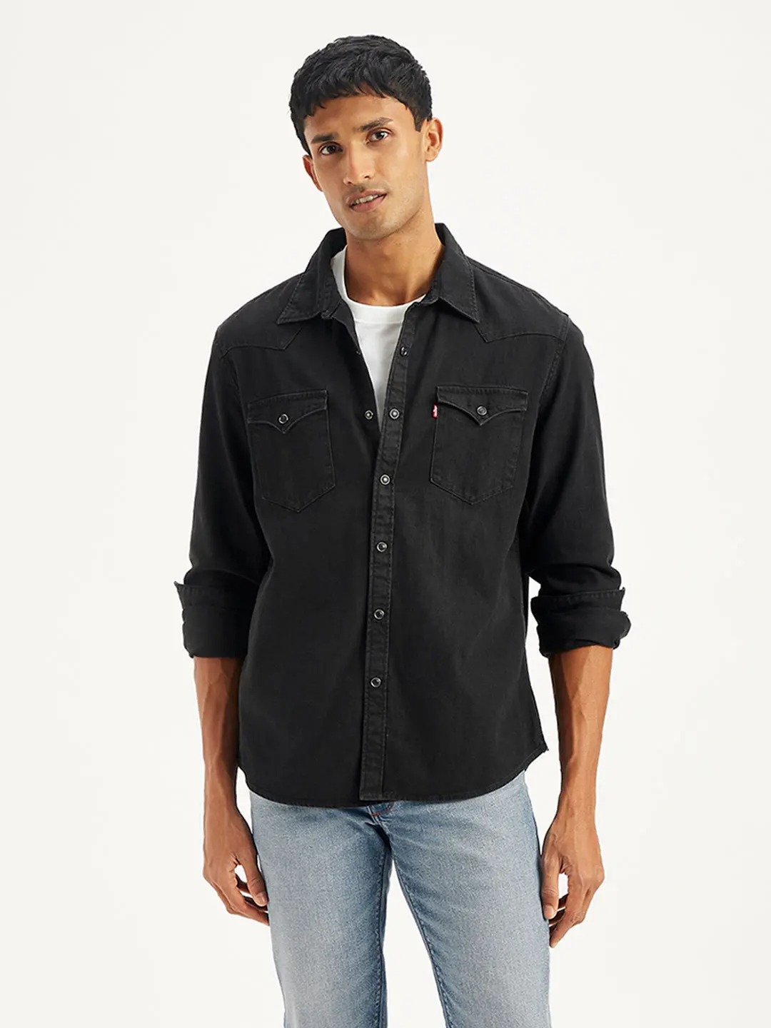 Men's Solid Slim Fit Denim Shirt 1