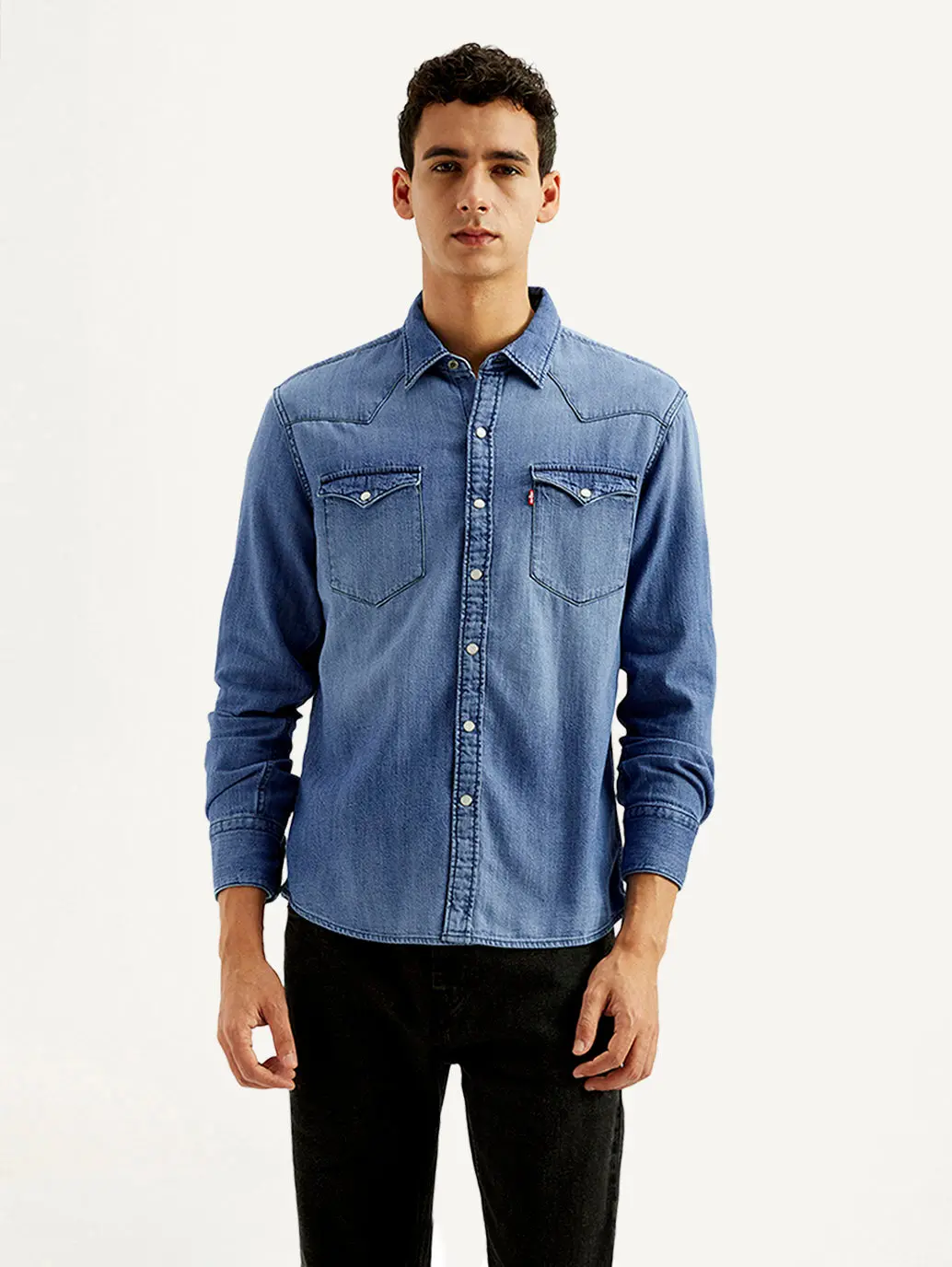 Men's Solid Slim Fit Denim Shirt 1