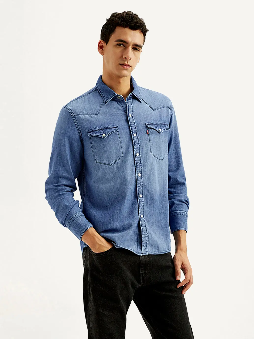 Men's Solid Slim Fit Denim Shirt 4