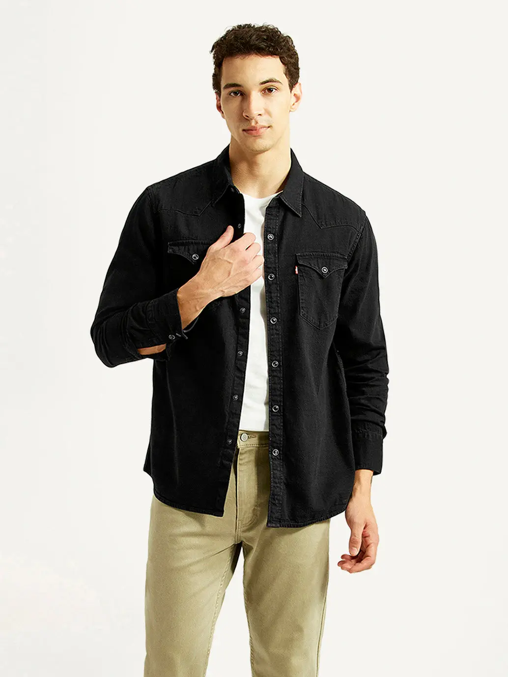 Men's Solid Black Slim Fit Denim Shirt 1