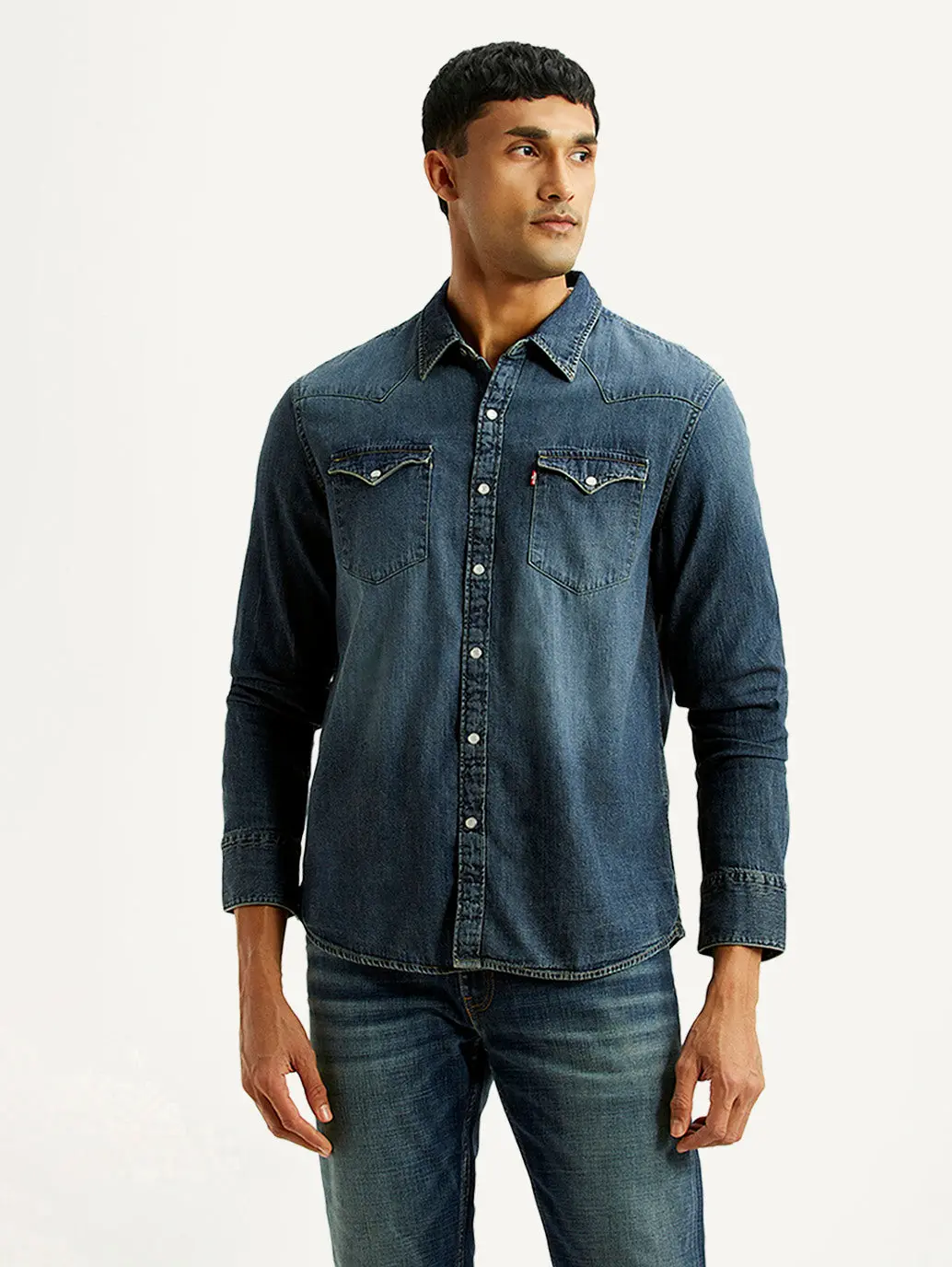 Men's Solid Indigo Slim Fit Denim Shirt 1