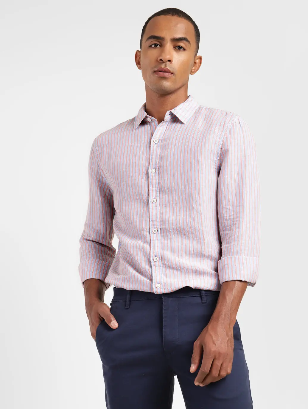 Men's Striped Slim Fit Linen Shirt 1